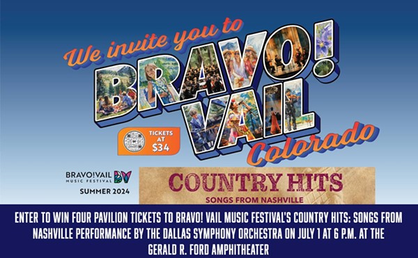Enter to win four pavilion tickets to Bravo! Vail Music Festival's Country Hits: Songs from Nashville performance by the Dallas Symphony Orchestra on July 1 at 6 p.m. at the Gerald R. Ford Amphitheater