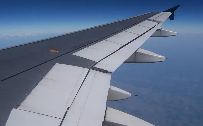 Image: airplane wing in flight