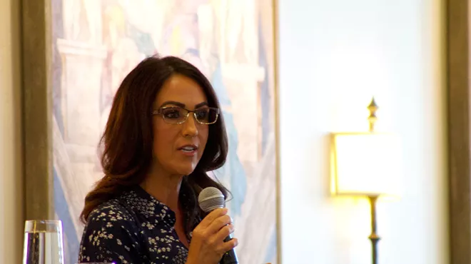 Lauren Boebert speaks during debate