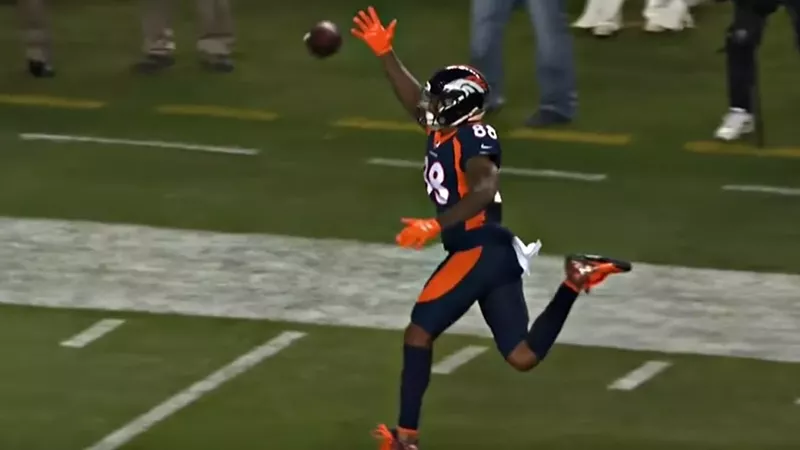 Image: A familiar image for Broncos fans: Demaryius Thomas streaking down the sidelines clad in blue and orange.