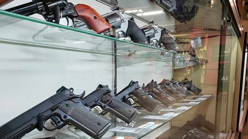 Firearms for sale at Bristlecone Shooting, Training & Retail Center in Lakewood, which has offered to temporarily store weapons restricted under extreme-risk protection orders.