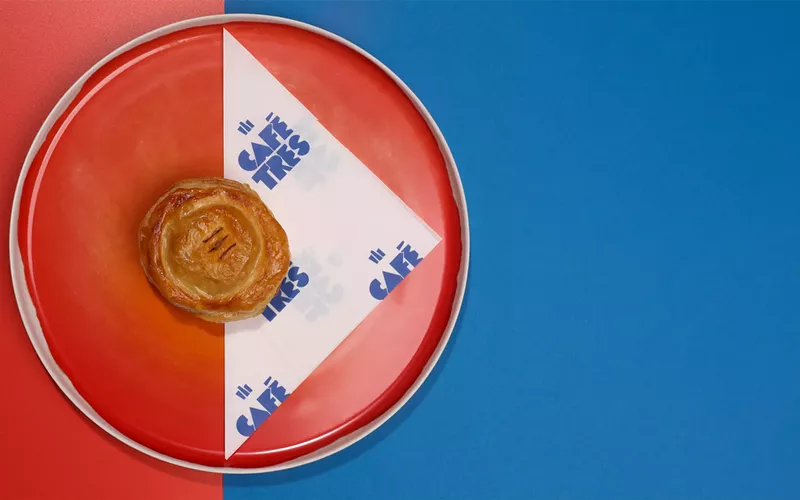 Image: a pastry on a red plate