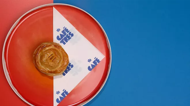a pastry on a red plate