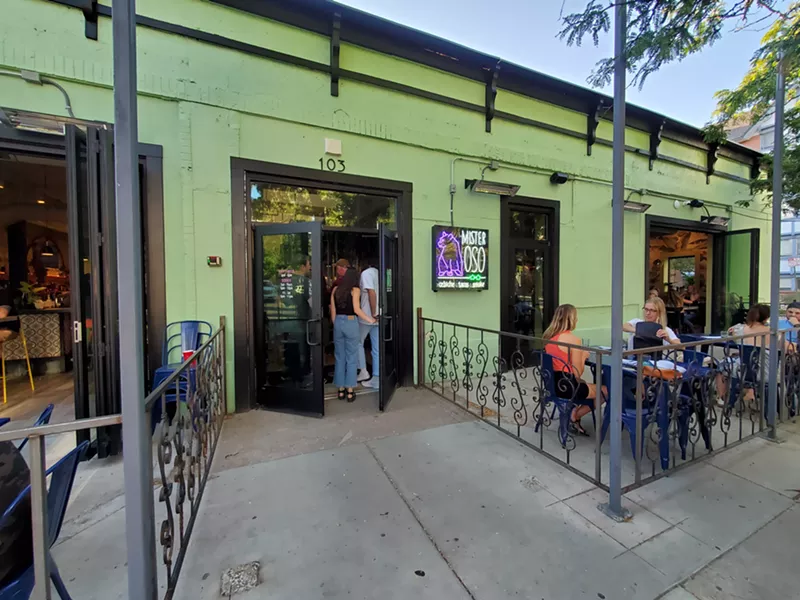 Image: Mr. Oso Wash Park has patio dining in the front.