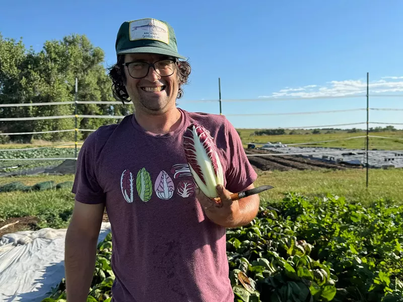 Image: man holding radicchio in a garden