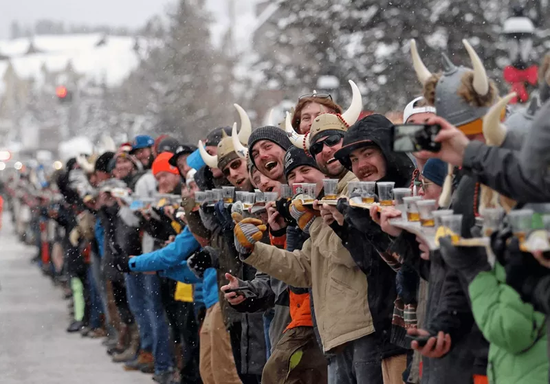 Image: Another brave try for the Shotski® world record at Breckenridge's Ullr Fest.