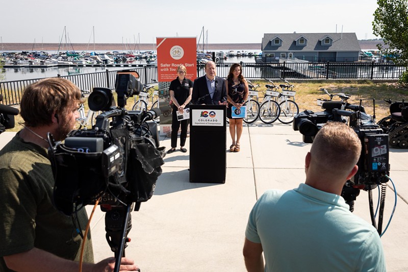 Governor Jared Polis promoted the use of e-bikes and bike safety.