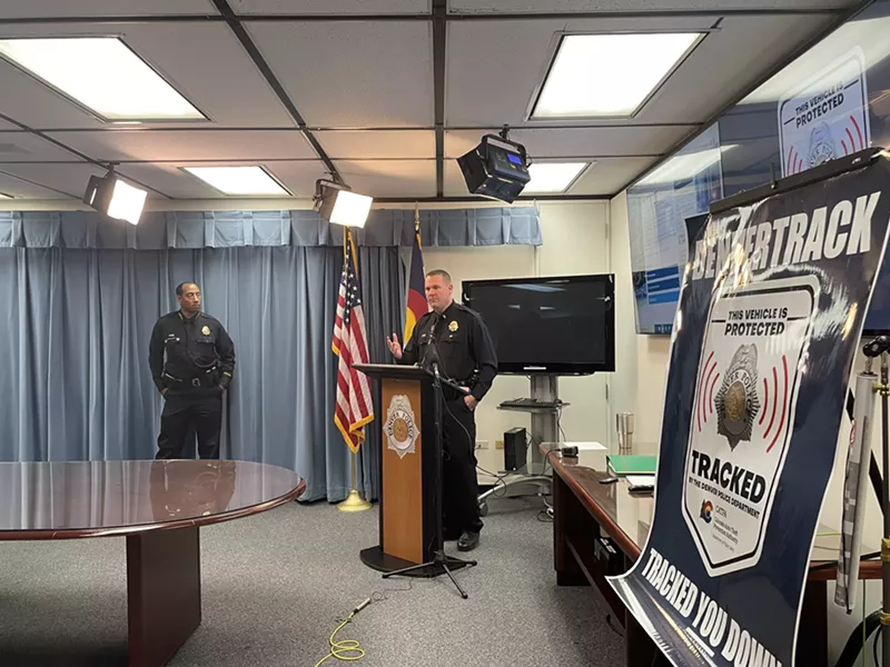 Image: Lieutenant Ryan Harris and Denver Police Chief Ron Thomas shared details about the departments DenverTrack program.