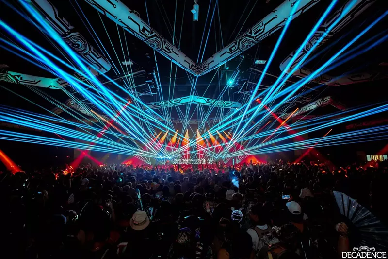Image: light show at a rave with lazers