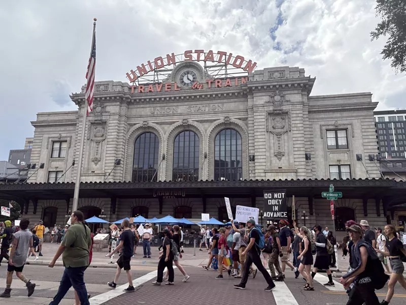 Image: protesters in front of union station