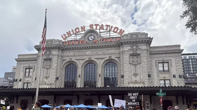 protesters in front of union station