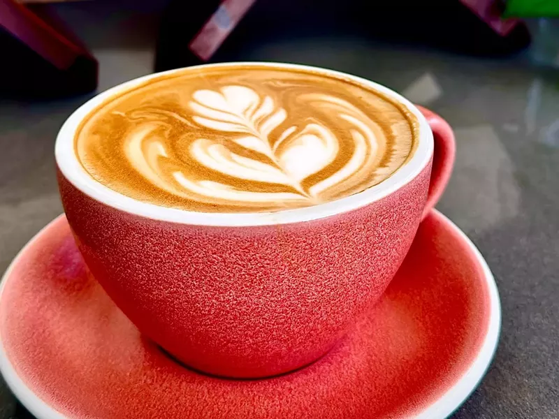Image: latte in a red mug