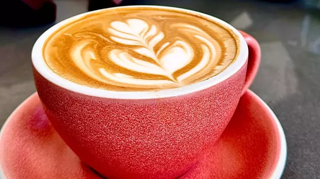 latte in a red mug
