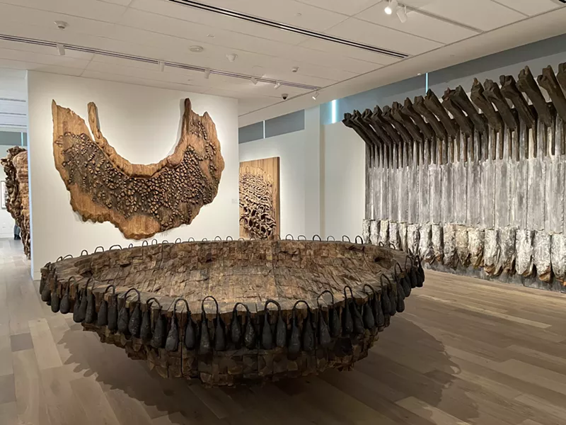Image: Installation view of Ursula von Rydingsvard: The Contour of Feeling at the Freyer-Newman Center with “Ocean Floor” in the foreground.