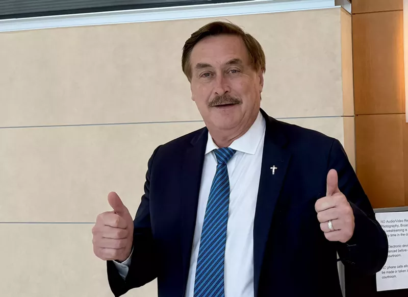 Image: MyPillow CEO Mike Lindell outside the courtroom where a jury found him liable for defamation