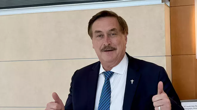 MyPillow CEO Mike Lindell outside the courtroom where a jury found him liable for defamation