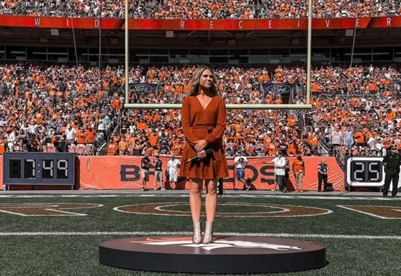 Image: Kayla Ruby first performed the National Anthem for the Broncos' opening game in 2017.