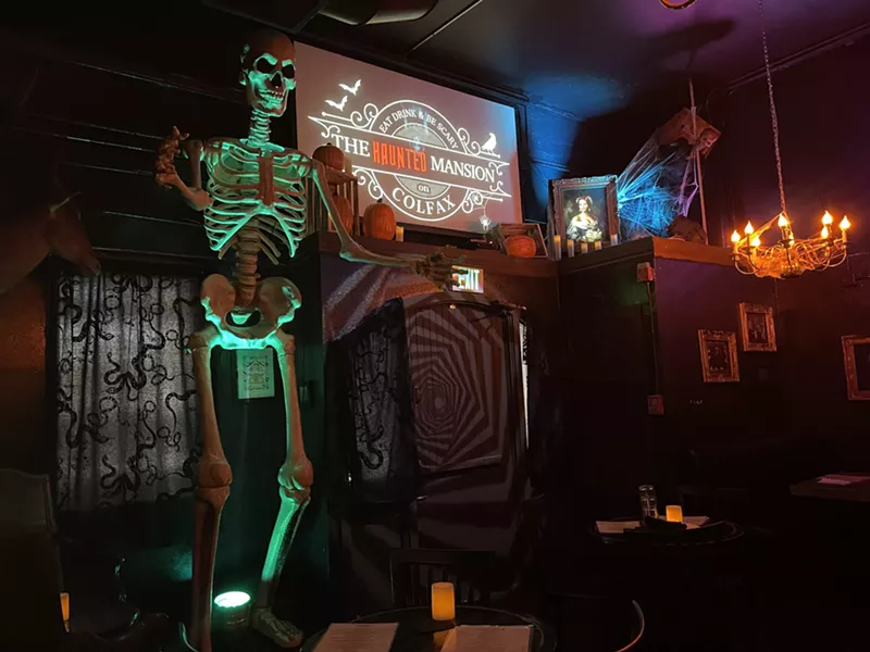 Image: A giant skeleton oversees the spooky proceedings.
