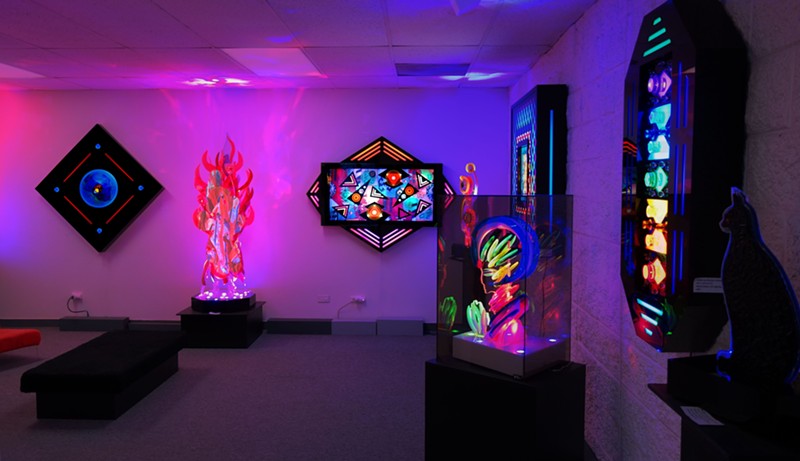 Mel and Dorothy Tanners' light sculptures can be found at the Lumonics Light and Sound Gallery.