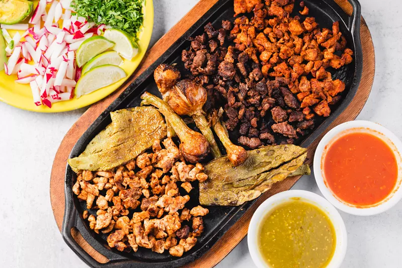 Image: a platter of various taco meats