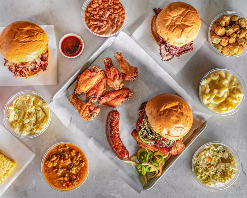 Image: various barbecue sandwiches and sides