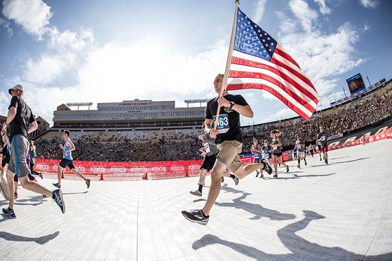 The BolderBoulder ends with the country's largest Memorial Day ceremony.