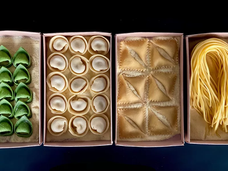 Image: various pasta shapes on trays