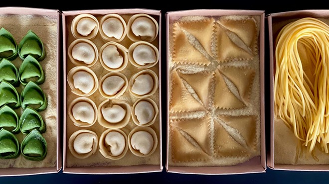 various pasta shapes on trays