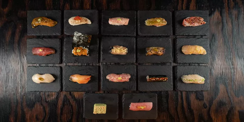 Image: A sample of the seventeen-course nigiri tasting menu from Scratch by Sushi Restaurants.