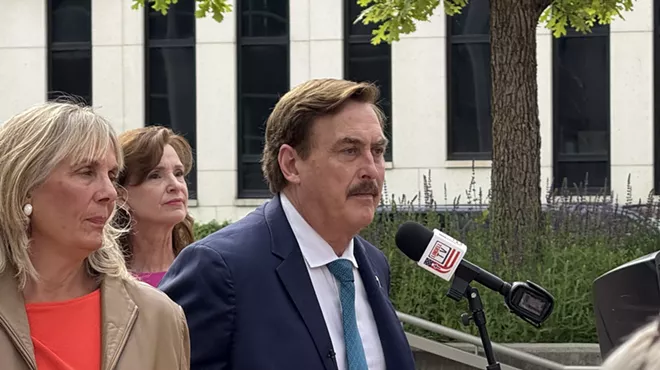 Mike Lindell in front of the Alfred A. Arraj United States Courthouse Monday morning