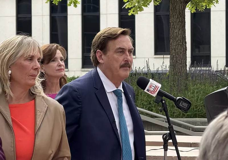 Image: Mike Lindell in front of the Alfred A. Arraj United States Courthouse Monday morning