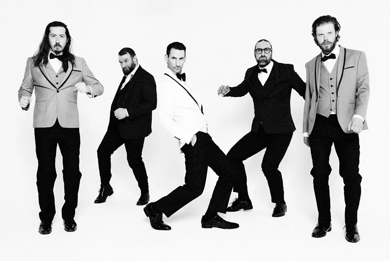 Image: Members of Denver band Milquetoast & Co. pose in black and white.