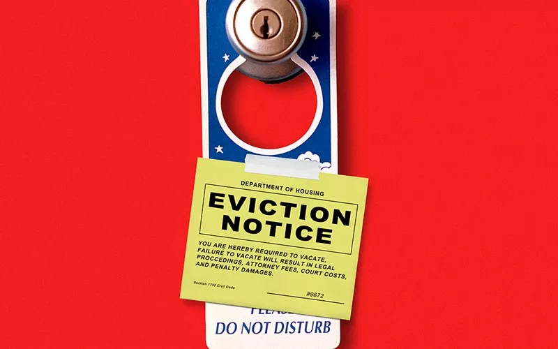Image: eviction sign at hotel