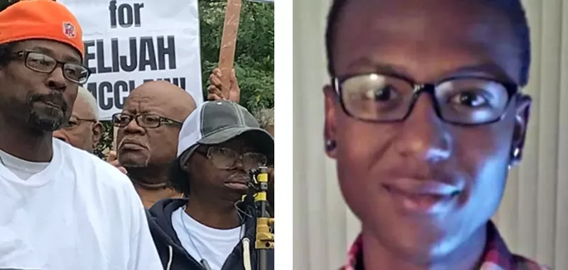Image: Lawayne Mosley and Sheneen McClain as seen during a 2019 event and a portrait of the late Elijah McClain.