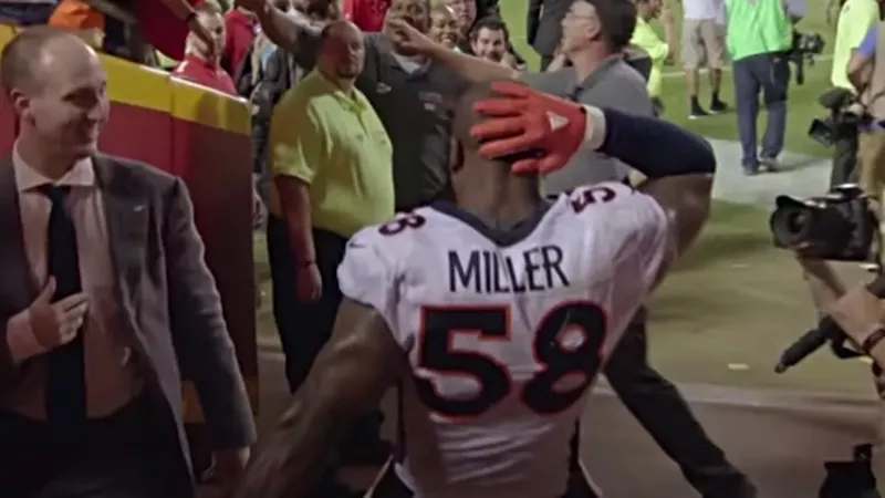 Image: A screen capture from a 2016 NFL video spotlighting Von Miller's best sack dances.