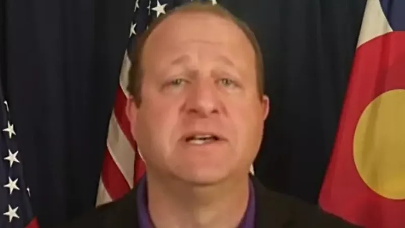 Image: Jared Polis during remarks for a Western Governors' Association event last month.