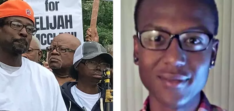Image: Lawayne Mosley and Sheneen McClain as seen during a 2019 event and a portrait of the late Elijah McClain.