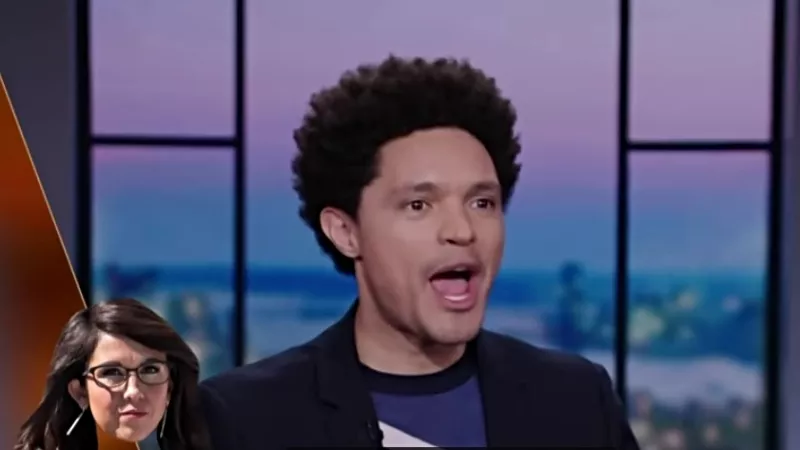 Image: Trevor Noah as seen during The Daily Show's recent takedown of Lauren Boebert.