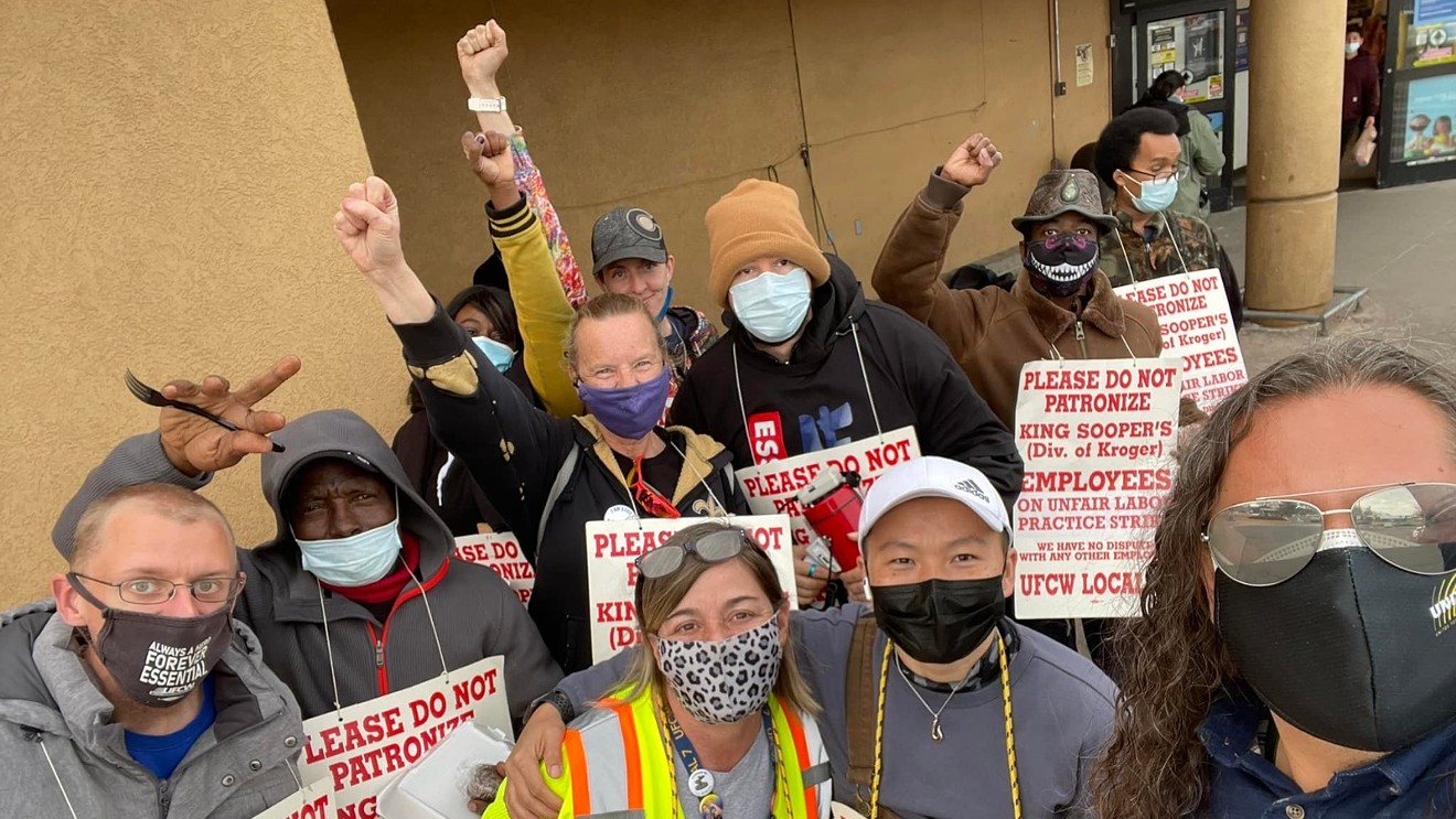 A photo of striking workers near the entrance to a King Soopers store, as shared by UFCW Local 7 on January 18.