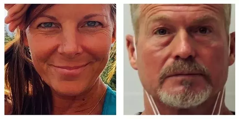 Image: A family photo of Suzanne Morphew, and Barry Morphew's booking photo