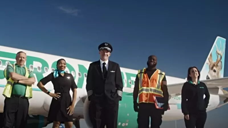 Image: A screen capture from a promotional video for Frontier Airlines.