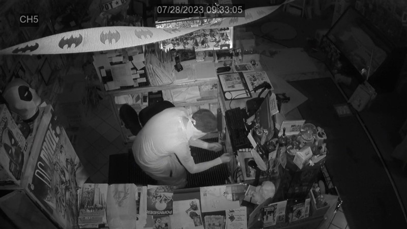 The thief that burglarized Time Warp Comics in the early morning of July 29.