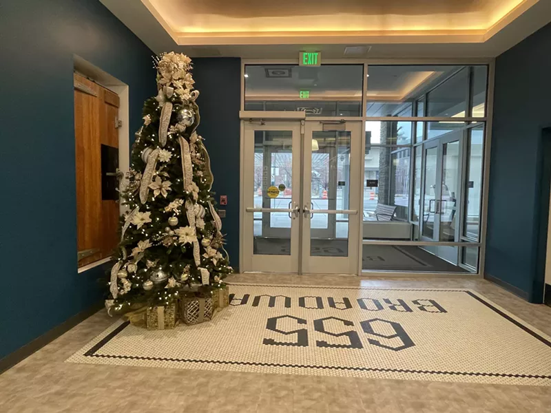 Image: An entry way with special floor tiling.
