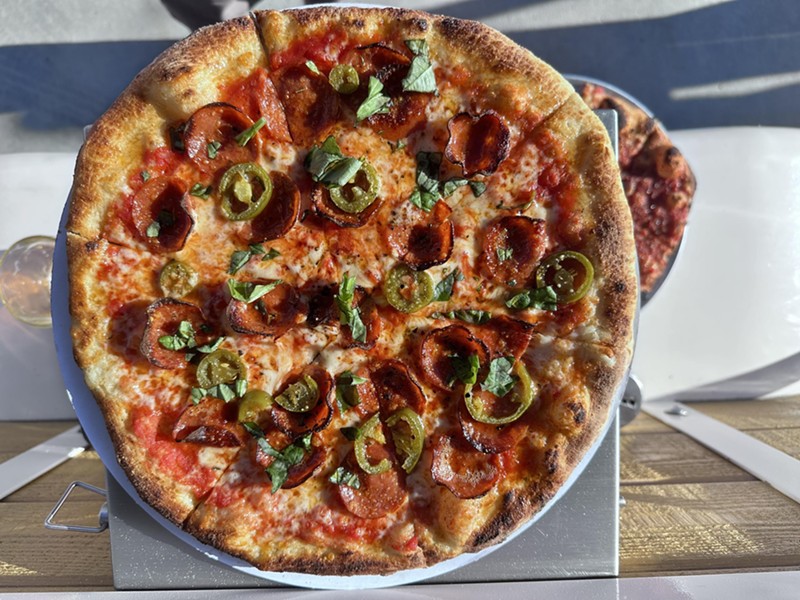 The Diavolo topped with with pepperoni, jalapeno and fresh sliced garlic and drizzled with Calabrian chile honey.