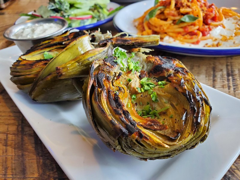 Olive & Finch's Cherry Creek location has grilled artichoke on the dinner menu.