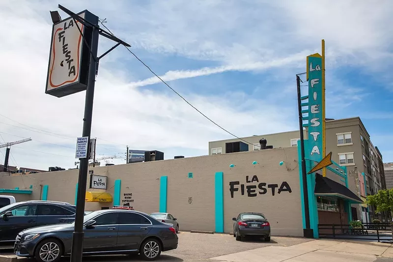 Image: outside of mexican restaurant with parking lot