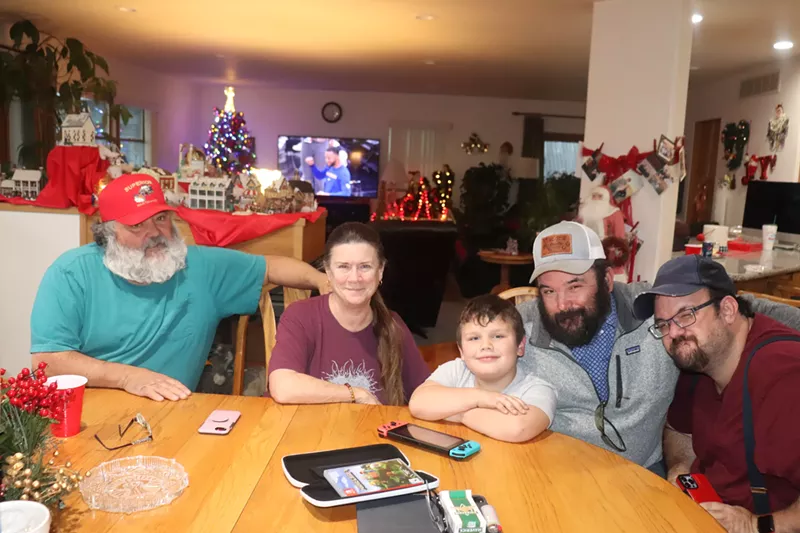 Image: George, Lisa, Creek, George Albert and Jared Kupfner lost their home during the Marshall Fire.