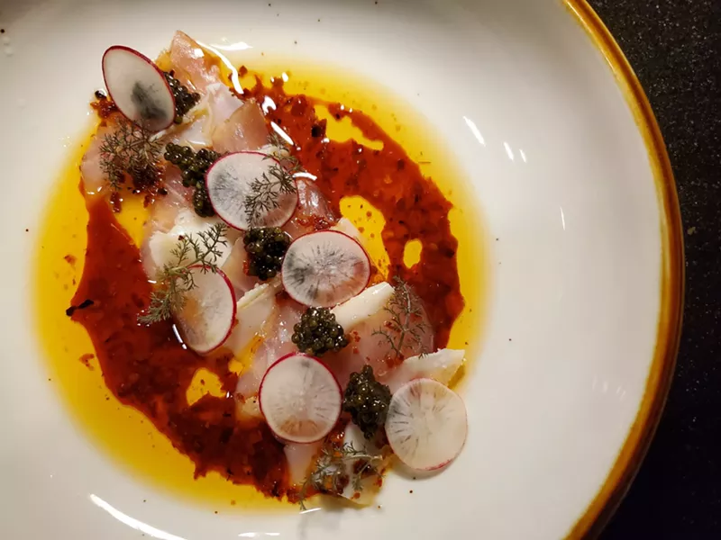 Image: kampachi on a plate with sliced radishes