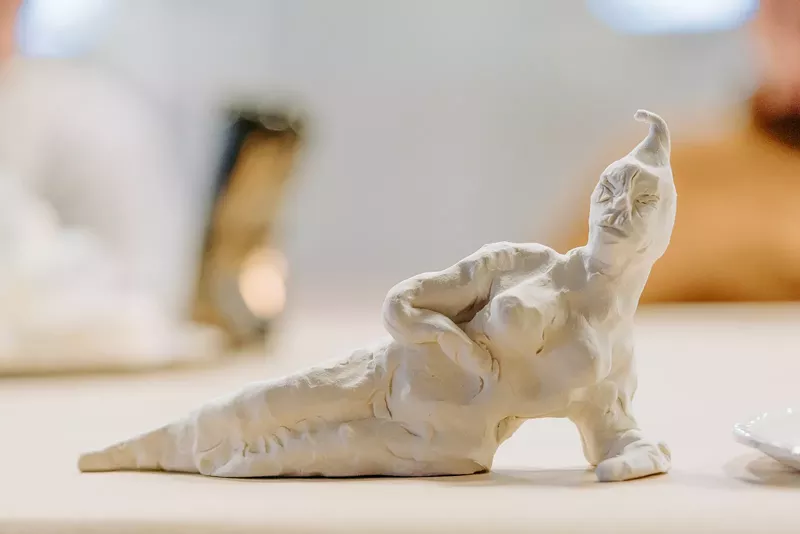 Image: A body sculpture made of clay at the workshop in March.