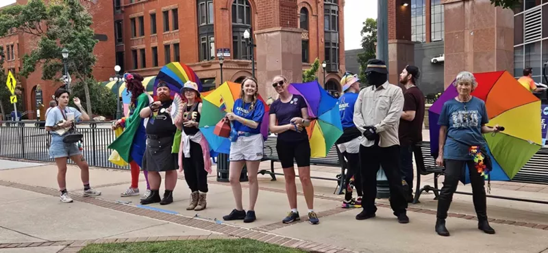 Image: Parasol Patrol volunteers at Loveland Pride